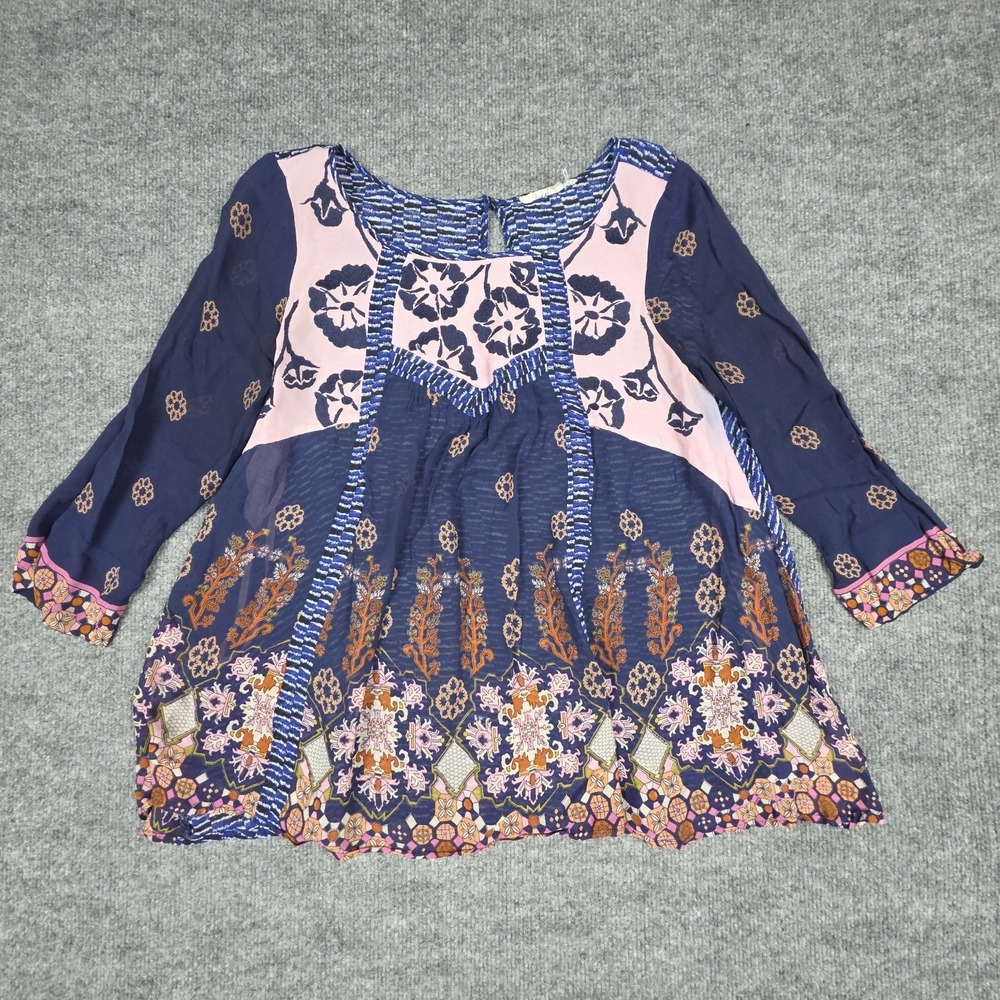 Anthropologie Floreat Blouse Womens S Blue Floral‎ Peasant Long Sleeve Lined